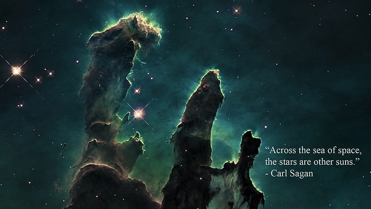 quote, space, Carl Sagan, dark, Pillars of Creation, nebula, HD wallpaper