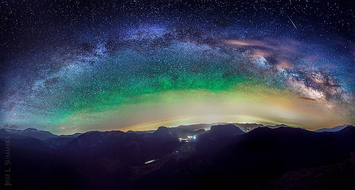 aurora borealis, nebula, Milky Way, starry night, nature, mountain