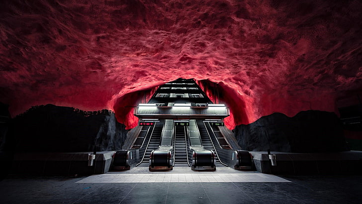 solna, underground, stockholm, sweden, europe, metro, metro station, HD wallpaper