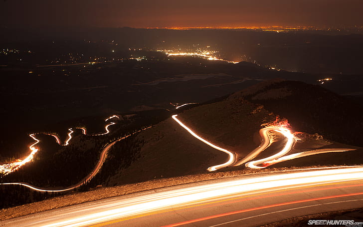 Pikes Peak Timelapse Night Road HD, time laps photography of a road during night time