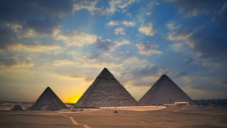 Pyramid, Pyramids of Giza, Nature, Architecture, Desert, Sunset, Landscape, Egypt, HD wallpaper