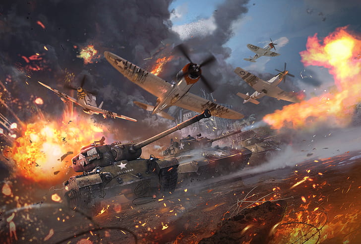 war thunder, 4k, games, tank, battle, hd, explosion, fire, burning, HD wallpaper