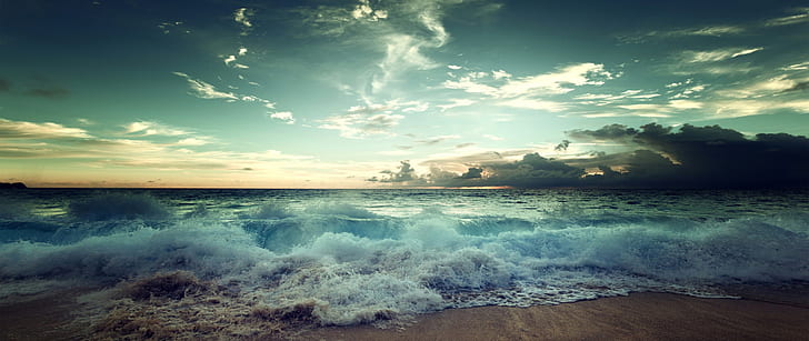 ultra wide photography beach, sea, sky, cloud - sky, water, HD wallpaper
