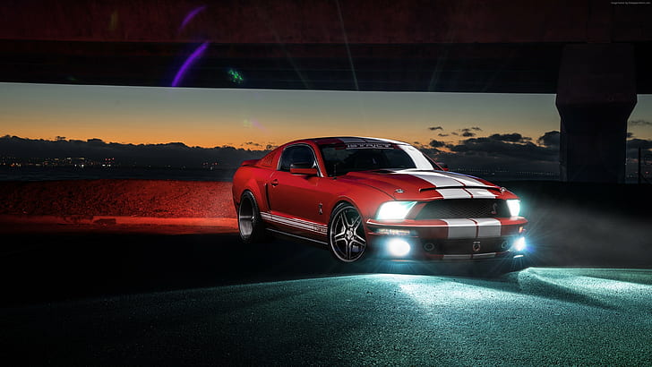 Hd Wallpaper Night Speed Red Ford Mustang Shelby Gt500 Wallpaper Flare