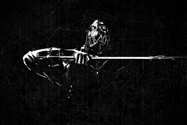 grunge, monochrome, artwork, Dishonored, Corvo Attano, tree, HD wallpaper