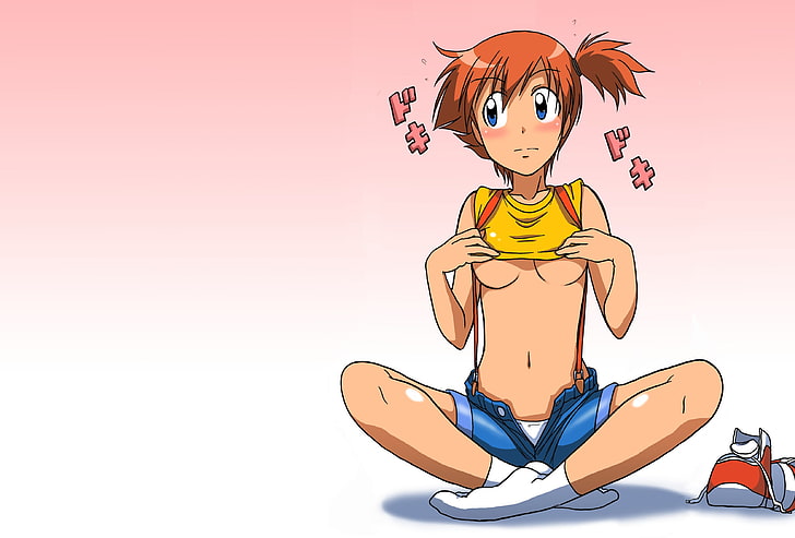 anime, Anime Girls, Misty, pokemon, socks, Underboob, HD wallpaper