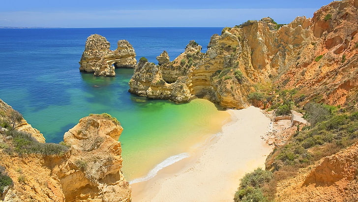 portugal, europe, bay, beach, rocky, water, scenics - nature, HD wallpaper