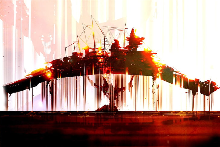 red and black abstract painting, Neon Genesis Evangelion, ship, HD wallpaper