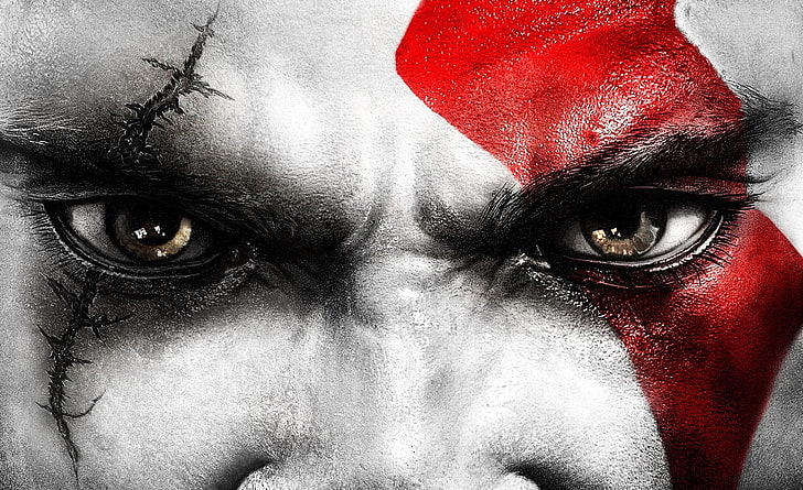 Kratos God of War III, Kratos face illustration, Games, portrait HD wallpaper