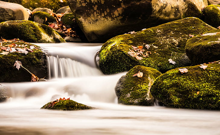 time lapse photography of river shutter, Miniature, waterfall, HD wallpaper
