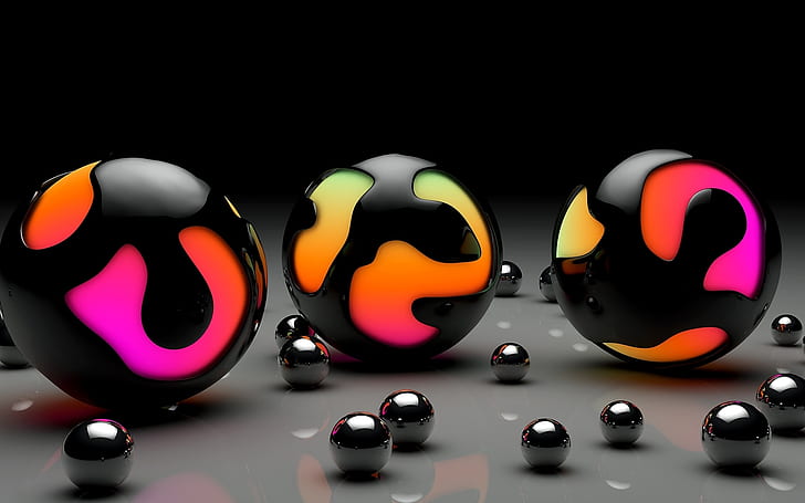 Balls, Colorful, 3D, Marbles, HD wallpaper