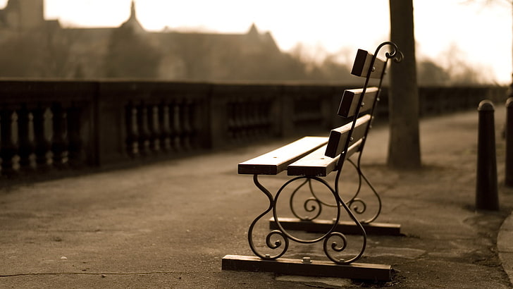 sepia, filter, bench, urban, focus on foreground, day, absence, HD wallpaper