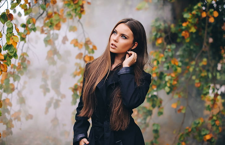 brunette, looking into the distance, coats, glamour women, David Olkarny