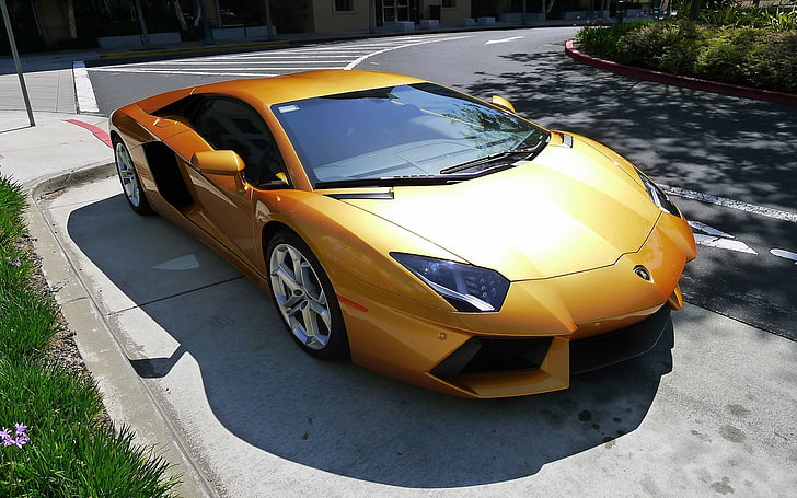 gold Lamborghini coupe, car, Super Car , vehicle, motor vehicle, HD wallpaper