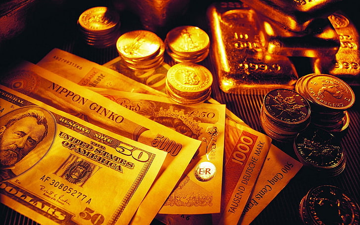 HD wallpaper: 50 US dollar banknote, gold, money, coins, dollar bills,  still life | Wallpaper Flare