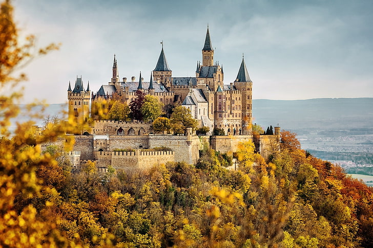 architecture, building, Burg Hohenzollern, castle, clouds, Fall, HD wallpaper