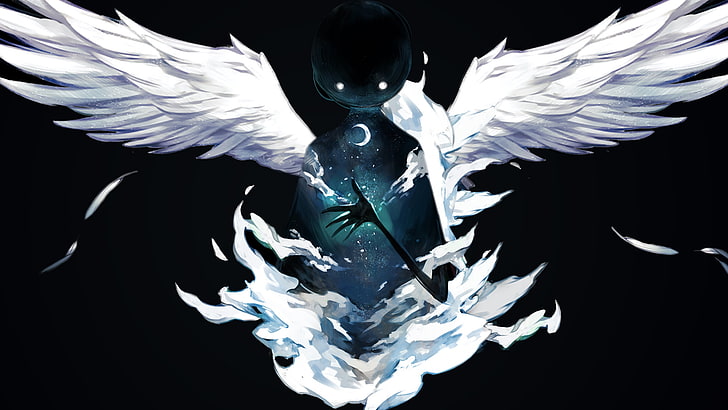 human with white angel wings digital wallpaper, digital art, fantasy art