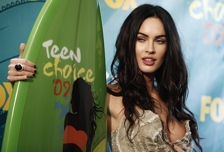green surfboard, Megan Fox, Dress, Brunette, Beauty, HD wallpaper