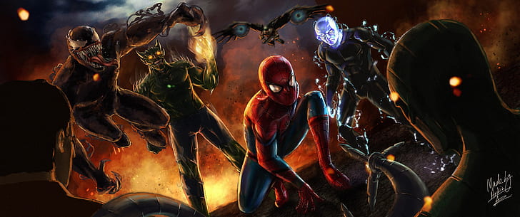 Spider-Man, Doctor Octopus, Electro (Marvel Comics), Green Goblin, HD wallpaper