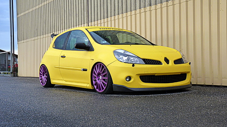 car, Renault, Renault Clio, Stance, Tuning, vehicle, yellow