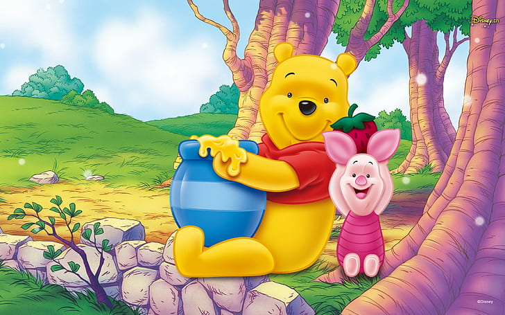 Winnie The Pooh And Piglet Disney Cartoon Honey Pot Hd Desktop Wallpaper Free Download 2560×1600, HD wallpaper