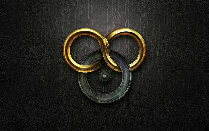 The Wheel of Time, ouroboros, studio shot, gold colored, circle