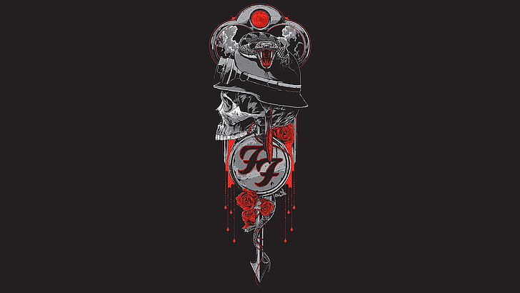 abstract, blood, dark, fighters, foo, poster, posters, skull, HD wallpaper