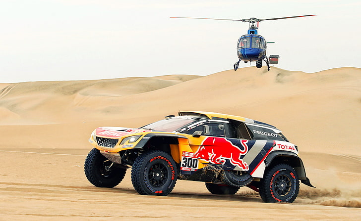 Sand, Auto, Sport, Machine, Speed, Helicopter, Race, Peugeot, HD wallpaper