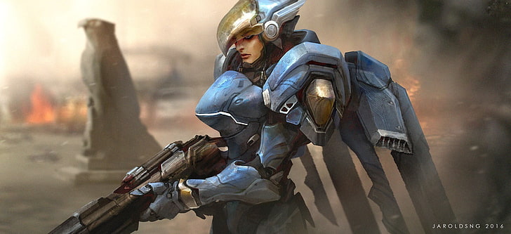 man holding rifle digital wallpaper, Overwatch, Pharah (Overwatch), HD wallpaper