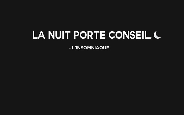 La Nuit Porte Conseil text on black background, quote, simple background, HD wallpaper