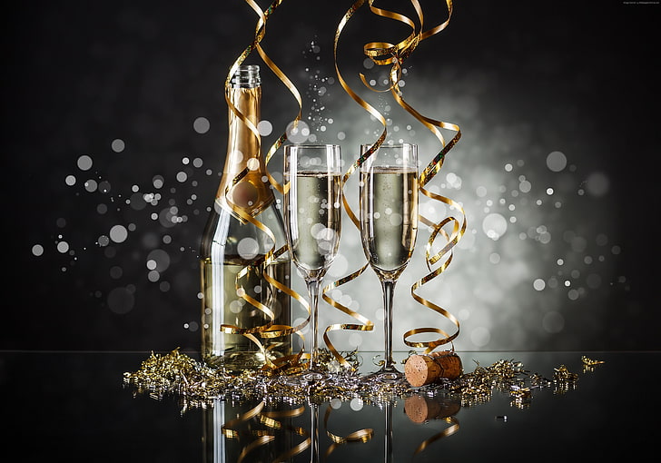 Christmas, 4K, champagne, New Year, HD wallpaper
