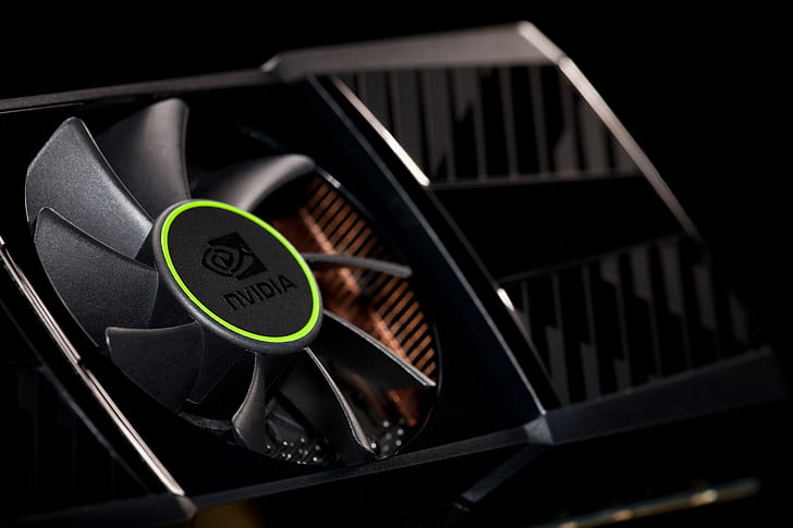 Nvidia, Company, Vga, Cooler, Black, Green, close-up, black background, HD wallpaper
