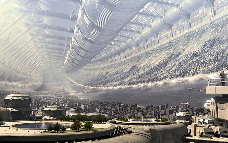 futuristic, city, Orbital Stations, HD wallpaper