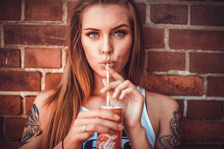 Coca-Cola, tattoo, women, model, portrait, HD wallpaper