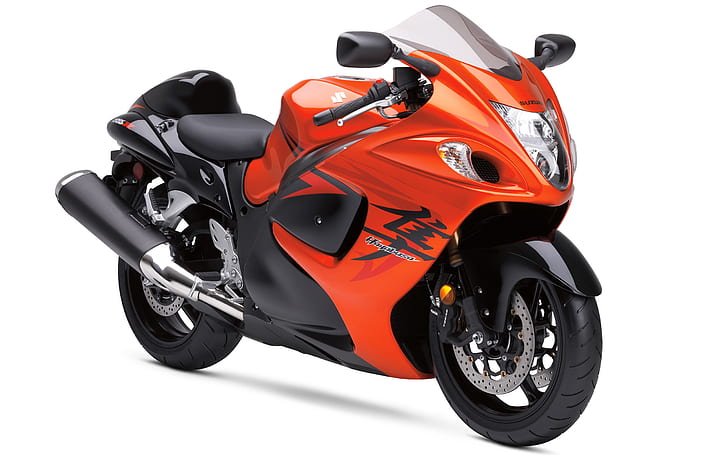 Suzuki Hayabusa Orange Bike, red and black sports motorcycle, HD wallpaper