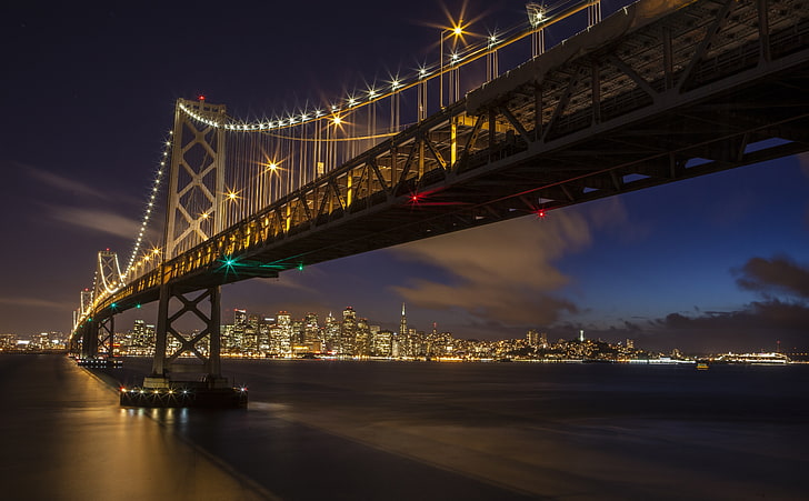 San Francisco Oakland Bay Bridge, black full-suspension bridge, HD wallpaper