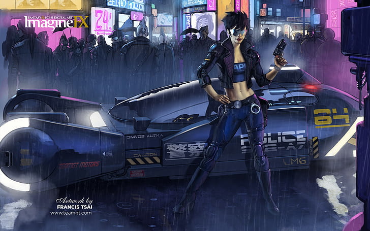 Police woman wallpaper, cyberpunk, Blade Runner, transportation, HD wallpaper