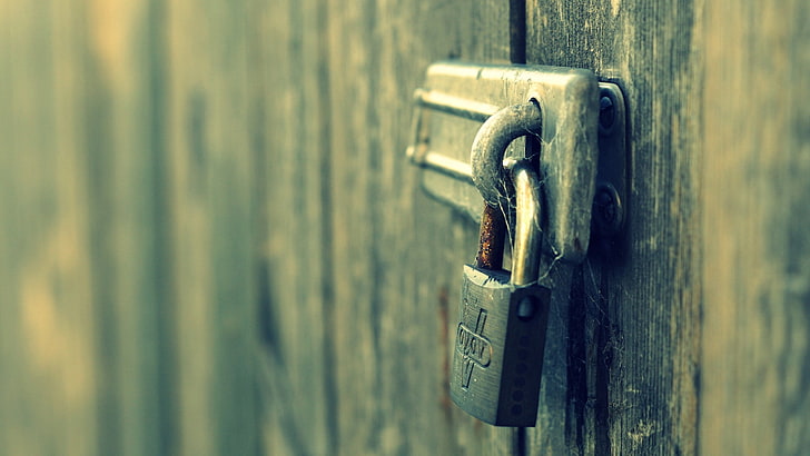 black padlock, door, closed, security, safety, protection, gate, HD wallpaper