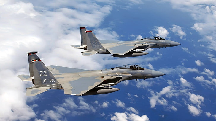military aircraft, airplane, jets, sky, F-15 Eagle, air vehicle, HD wallpaper