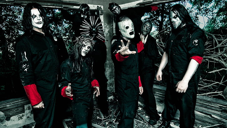 Slipknot Mask HD, men in black and red custome poster, music, HD wallpaper