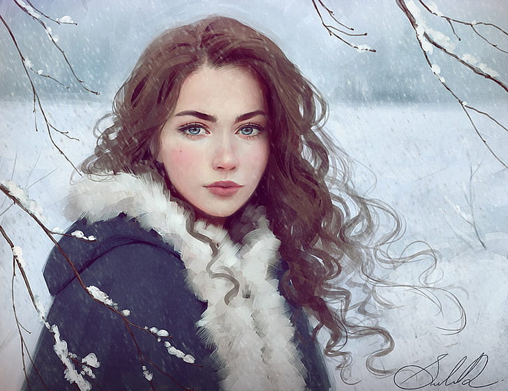 HD wallpaper: art, Beautiful, girl, hair, Long, painting, snow, winter,  woman | Wallpaper Flare