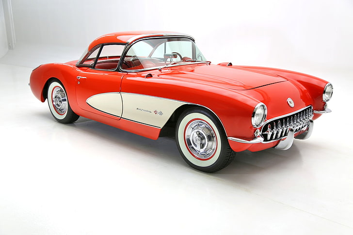 (c1), 1957, 283, cars, chevrolet, convertible, corvette, red, HD wallpaper