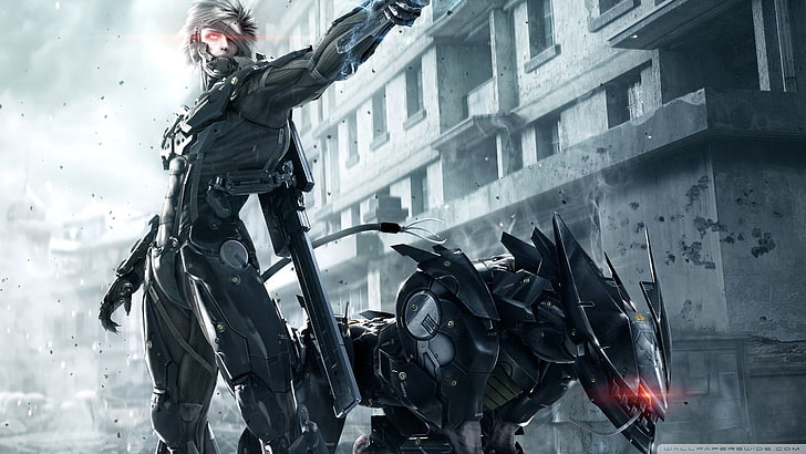 man with sword and robot dog digital wallpaper, video games, Metal Gear Rising: Revengeance, HD wallpaper