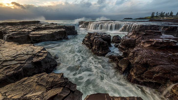 waterfalls, HDR, long exposure, rock, sea, nature, Australia