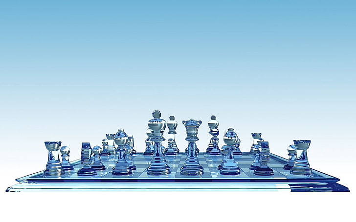 clear-and-blue chess game set, board, party, glass, chess Board, HD wallpaper