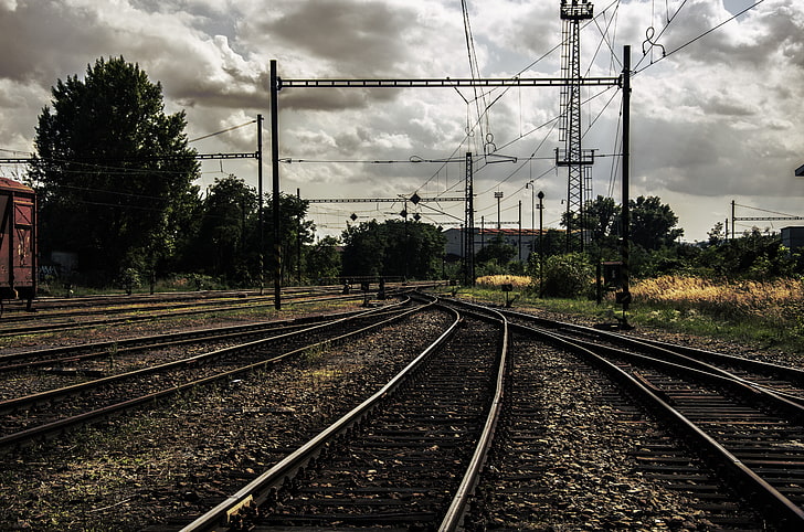 train, old, rust, car, rail yard, ground, sky, clouds, Pripyat, HD wallpaper