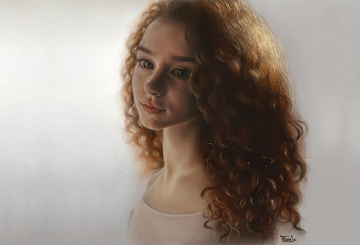 HD wallpaper: digital art, women, long hair, painting, redhead, curly hair  | Wallpaper Flare