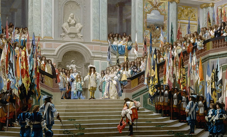 interior, picture, history, genre, Jean-Leon Gerome, Reception of the Prince of condé by king Louis XIV in Versai, HD wallpaper