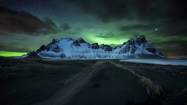 vatnajokull national park, aurora borealis, stokksnes, iceland, HD wallpaper