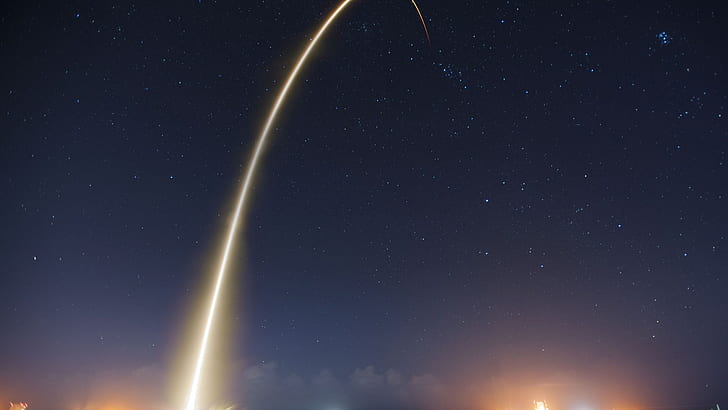 Discovery, Launching, lift off, rocket, sky, space, stars, HD wallpaper